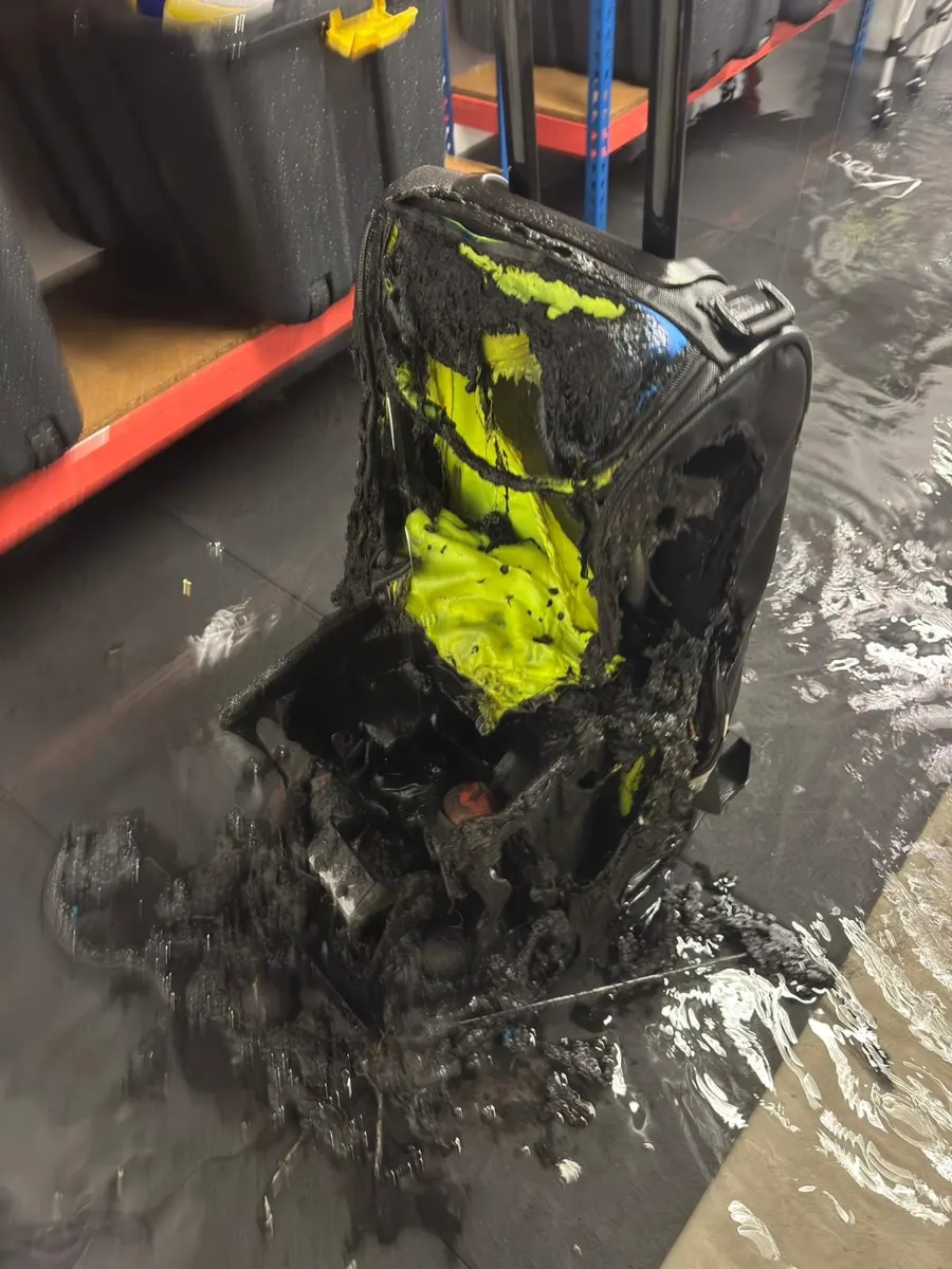 Tennis equipment destroyed by a lithium-ion battery fire